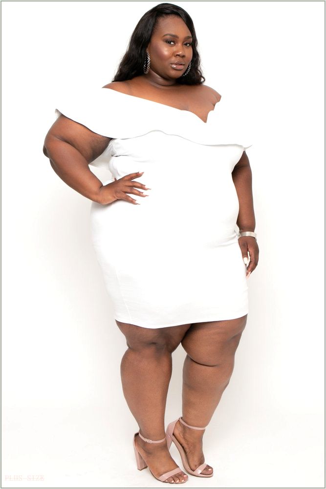  Plus Size Frill Bodycon Dress - Ivory L25-CS0071-IV-4X