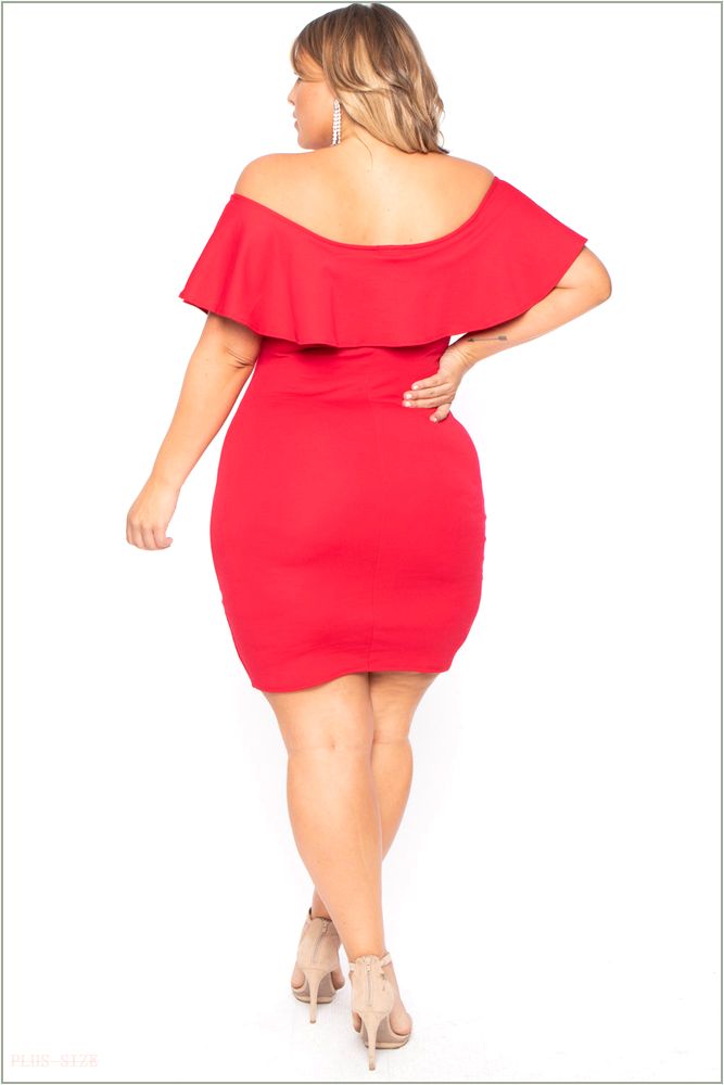  Plus Size Frill Bodycon Dress - Red NG1-CS0071-RD-1X