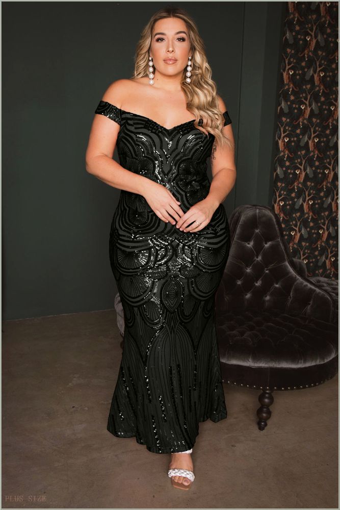  Plus Size Galilea Sequins Mermaid Gown - Black D60-P1013AP8-BK-1X