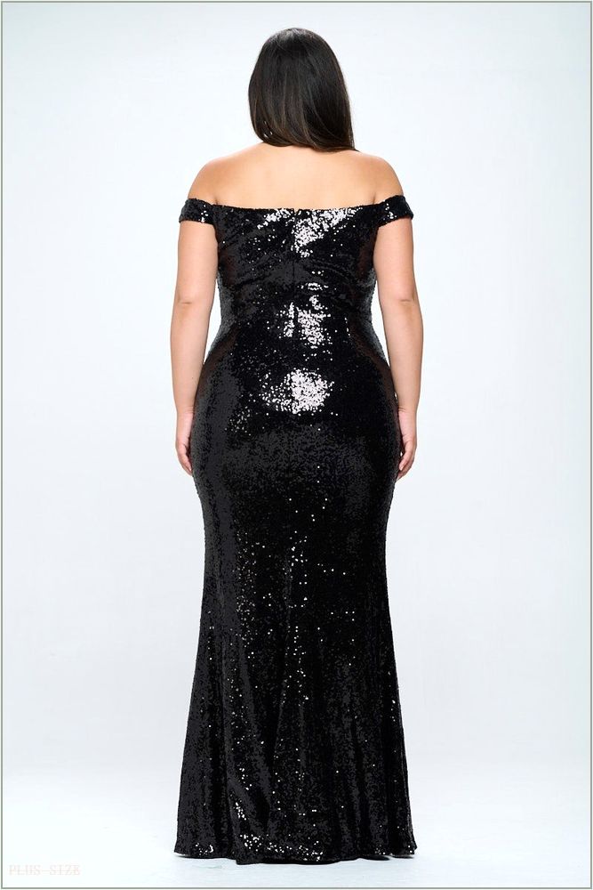  Plus Size Gally Sequins Mermaid Gown - Black I13-P1013-BK-1X