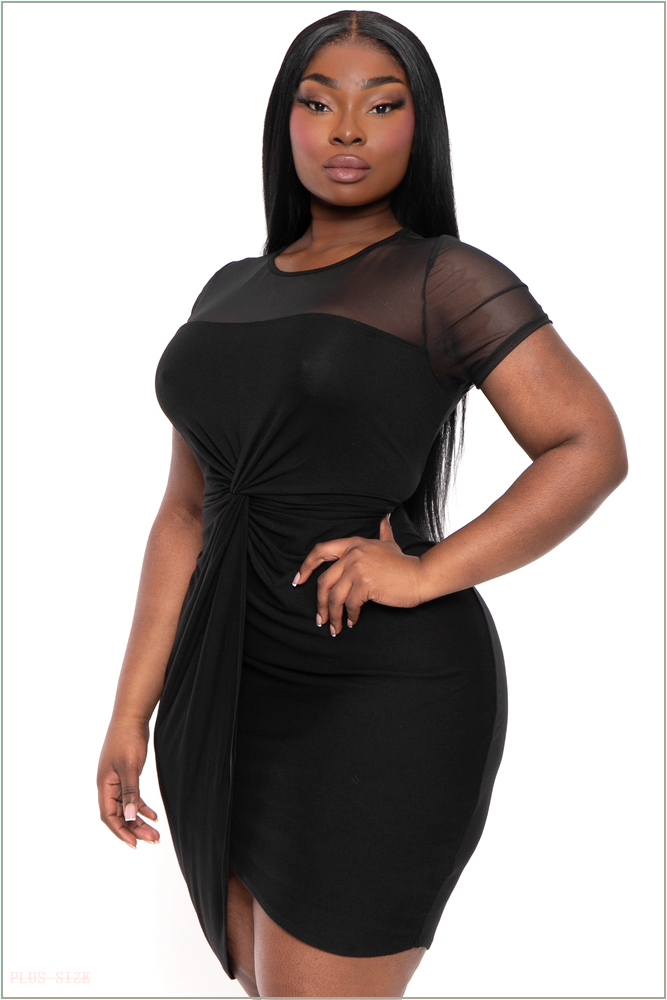  Plus Size Geisla Front Twist Dress- Black H3-CS2418-BK-1X