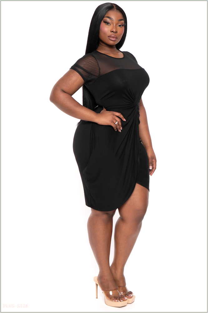  Plus Size Geisla Front Twist Dress- Black H3-CS2418-BK-1X