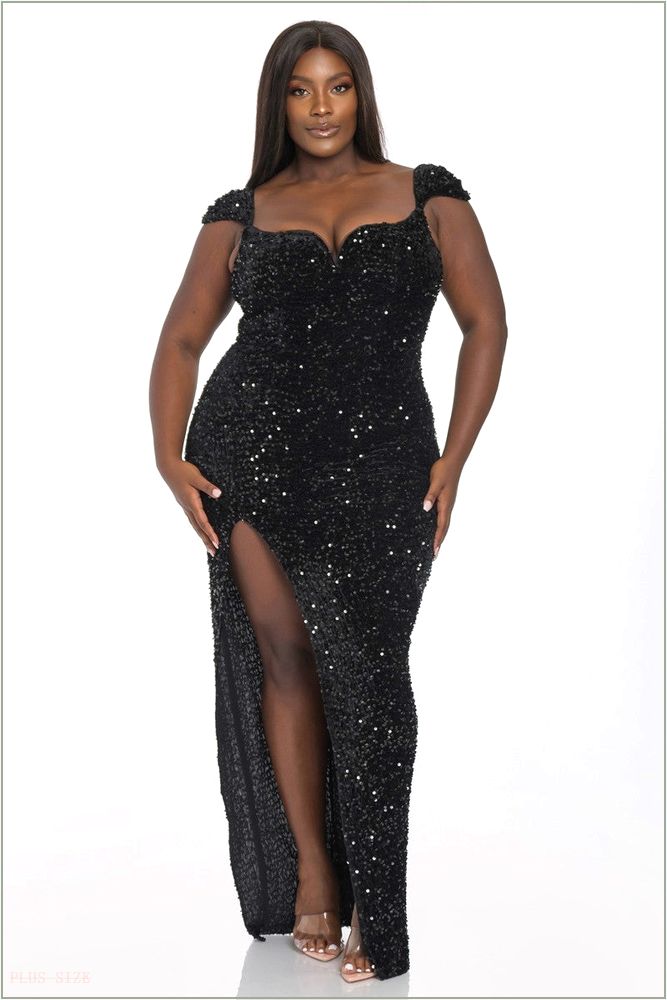  Plus Size Geneva Sweetheart Neckline Sequins Gown - Black B16-BCCDQ22991-BK-1X