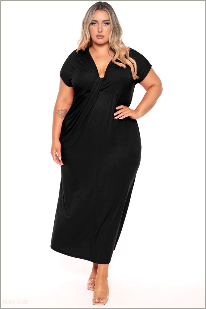  Plus Size Grace Twist Front Maxi Dress - Black Z236-CAD1485X-BK-1X