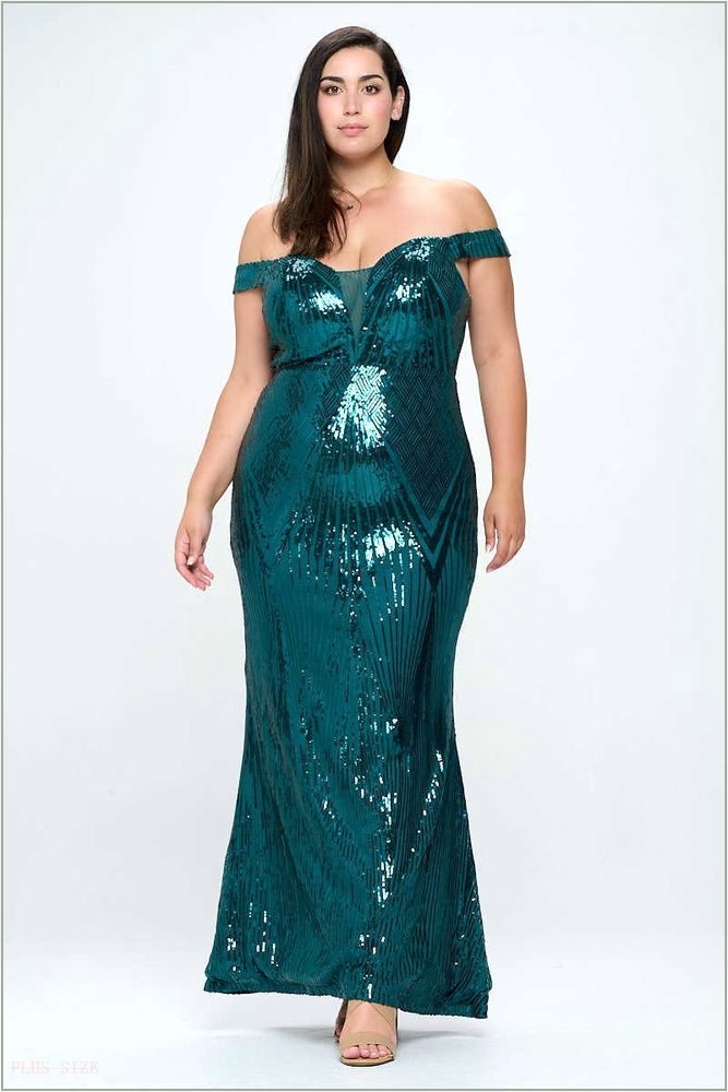  Plus Size Isla Sequins sweetheart neckline Gown - Emerald J28-P9253LDP7-EM-1X