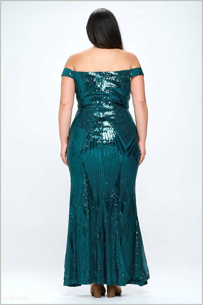  Plus Size Isla Sequins sweetheart neckline Gown - Emerald J28-P9253LDP7-EM-1X