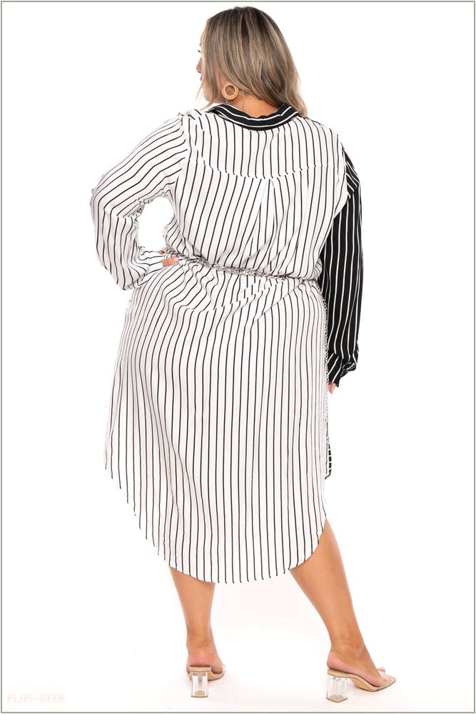  Plus Size Janey Shirt Midi Dress - White/Black Z357-PDD4523-WB-1X