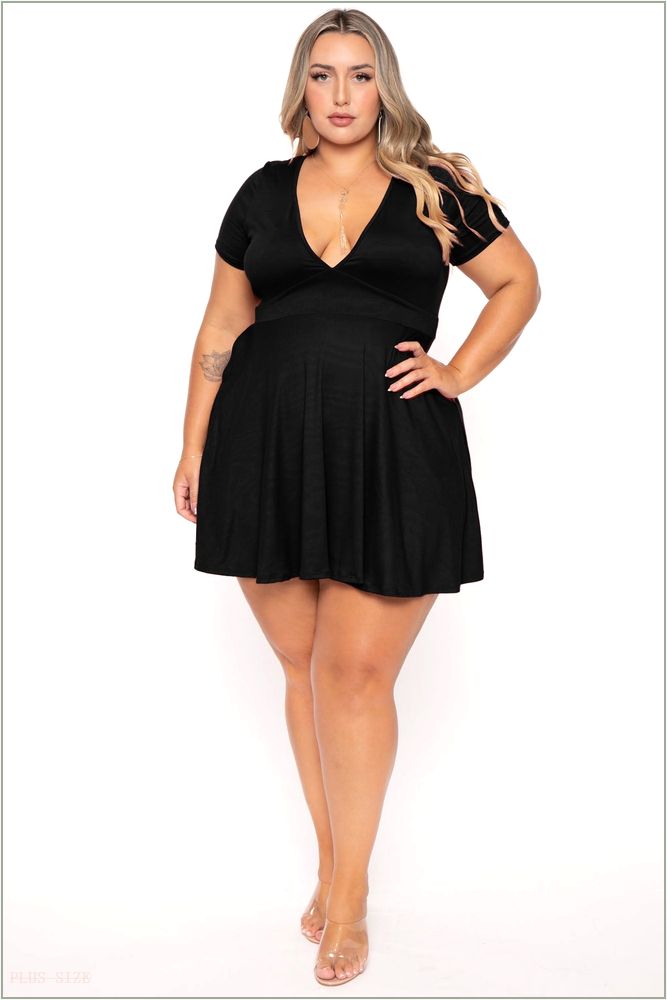  Plus Size Jayne Flare Dress - Black H1-CS2645-BK-1X