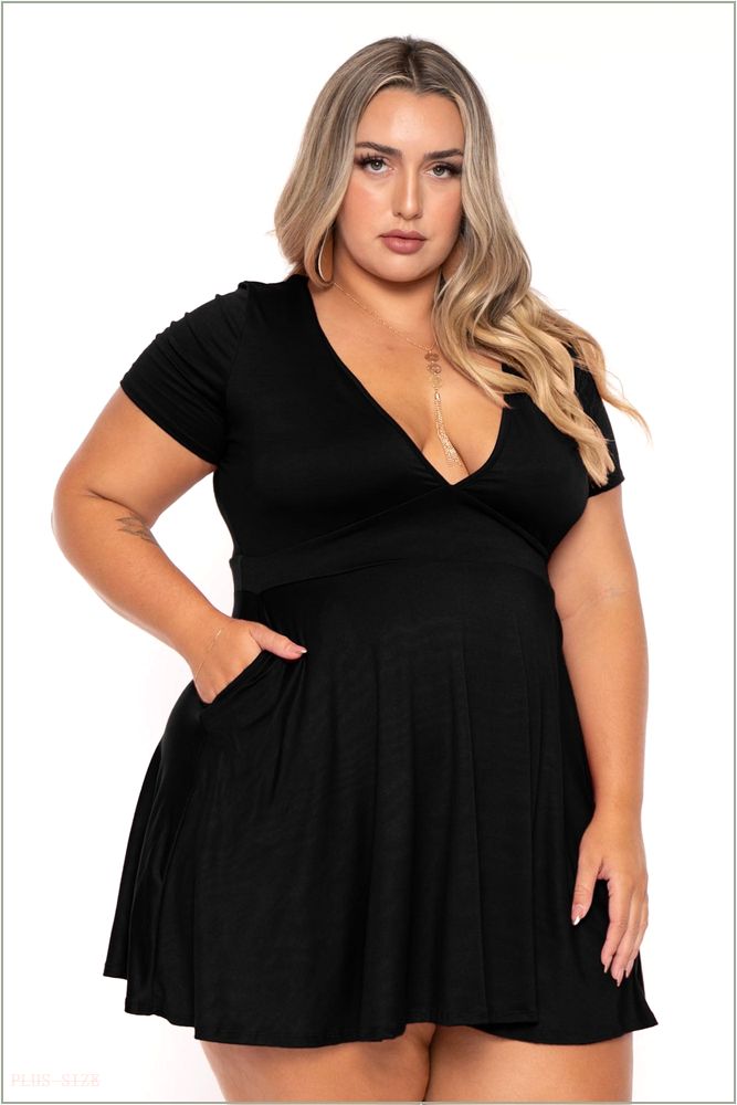  Plus Size Jayne Flare Dress - Black H1-CS2645-BK-1X