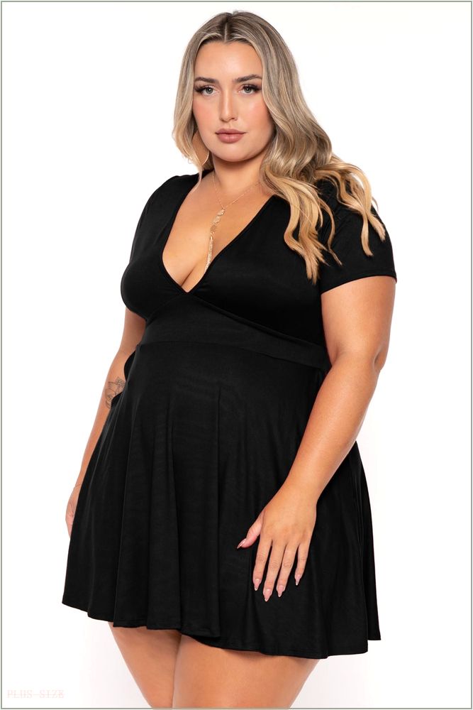  Plus Size Jayne Flare Dress - Black H1-CS2645-BK-1X