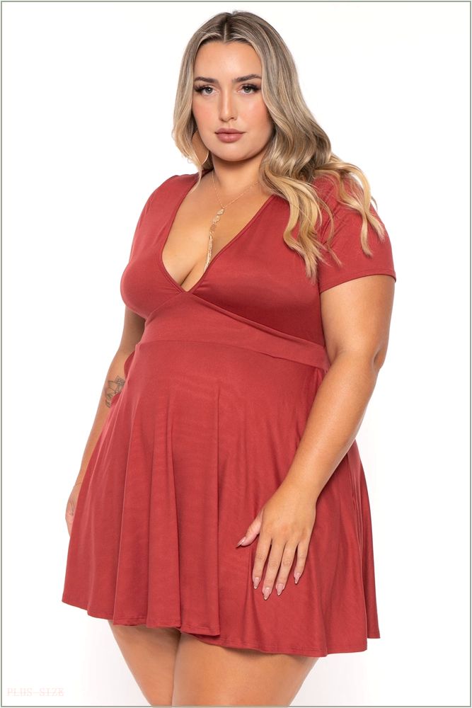  Plus Size Jayne Flare Dress - Terracotta H1-CS2645-TC-1X