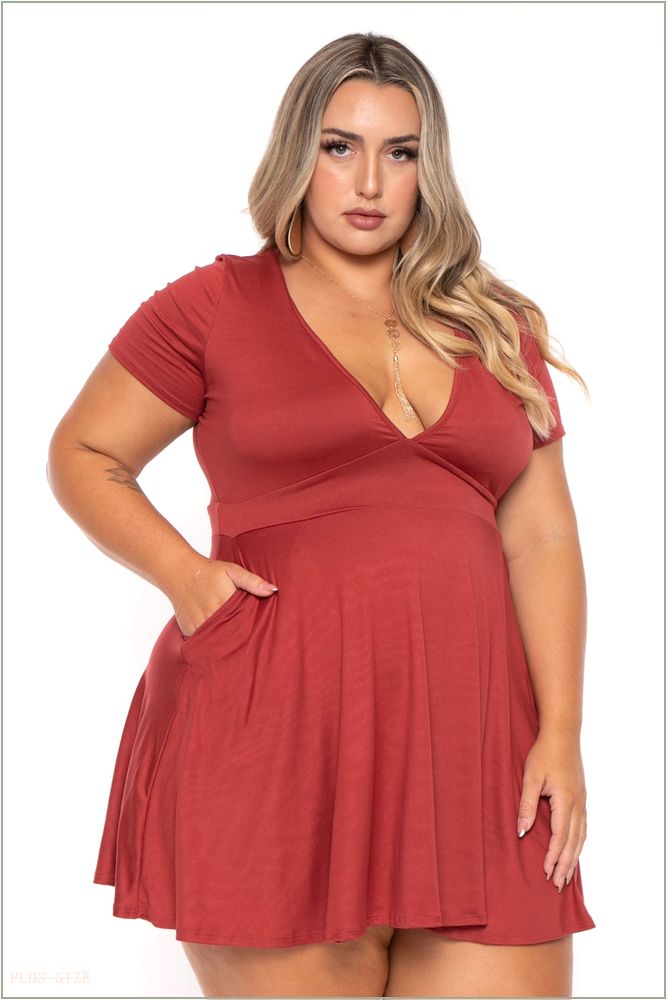  Plus Size Jayne Flare Dress - Terracotta H1-CS2645-TC-1X