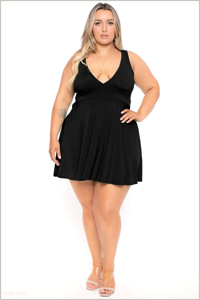  Plus Size Jeanine Flare Dress - Black H7-CS2320-BK-1X