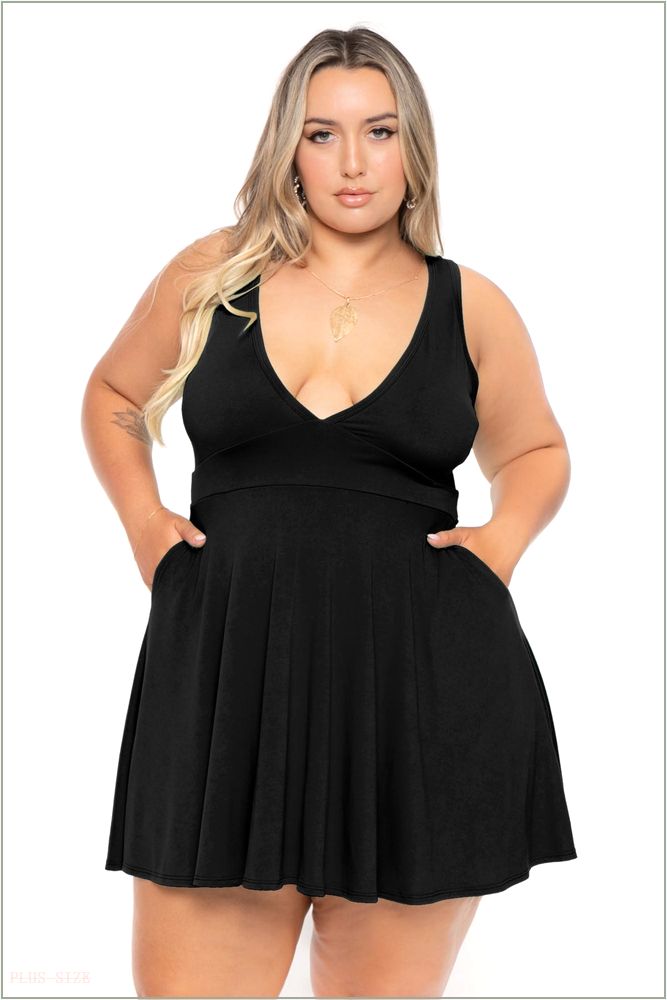  Plus Size Jeanine Flare Dress - Black H7-CS2320-BK-1X