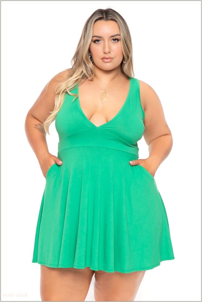  Plus Size Jeanine Flare Dress - Green H14-CS2320-GN-1X