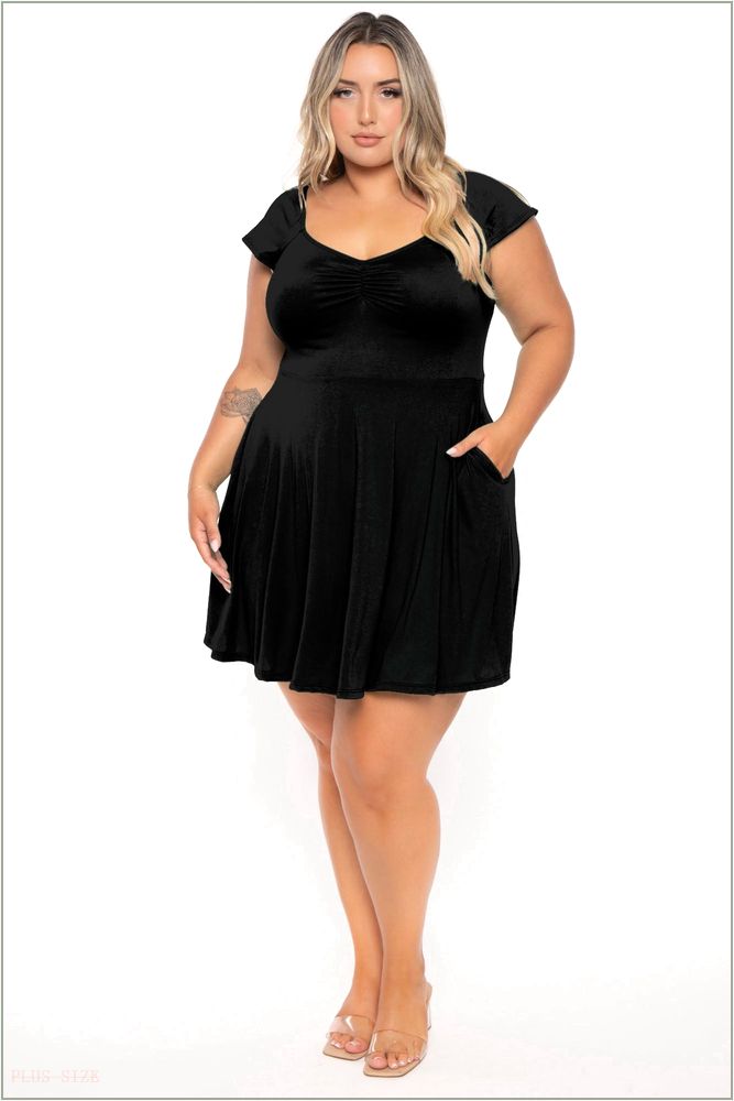  Plus Size Jeanne Flare Dress - Black H18-CS2319-BK-1X