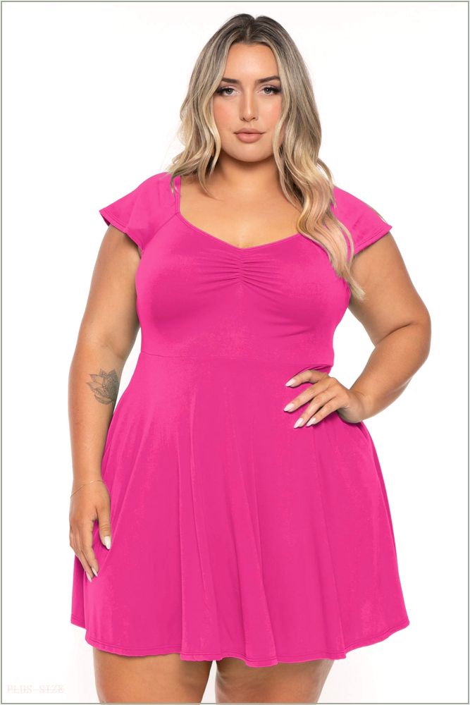  Plus Size Jeanne Flare Dress - Fuchsia H18-CS2319-FU-1X