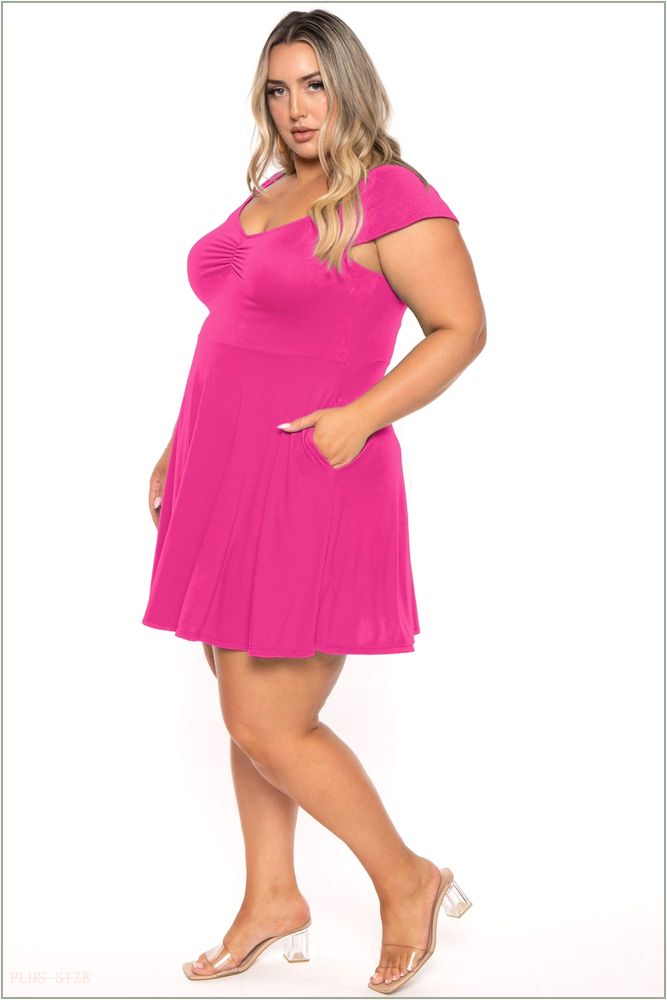  Plus Size Jeanne Flare Dress - Fuchsia H18-CS2319-FU-1X