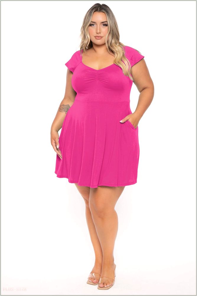  Plus Size Jeanne Flare Dress - Fuchsia H18-CS2319-FU-1X