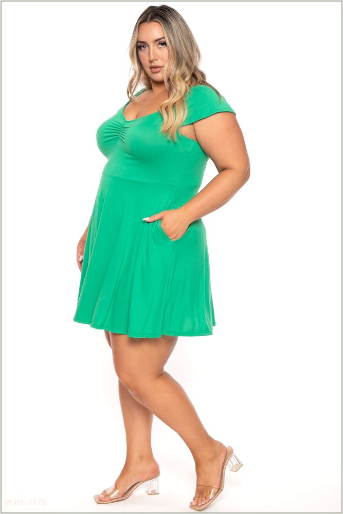  Plus Size Jeanne Flare Dress - Green H18-CS2319-GN-1X