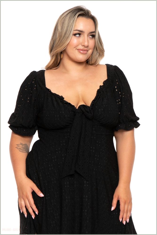  Plus Size Jenni Eyelet Flare Dress - Black H17-CS2462-BK-1X