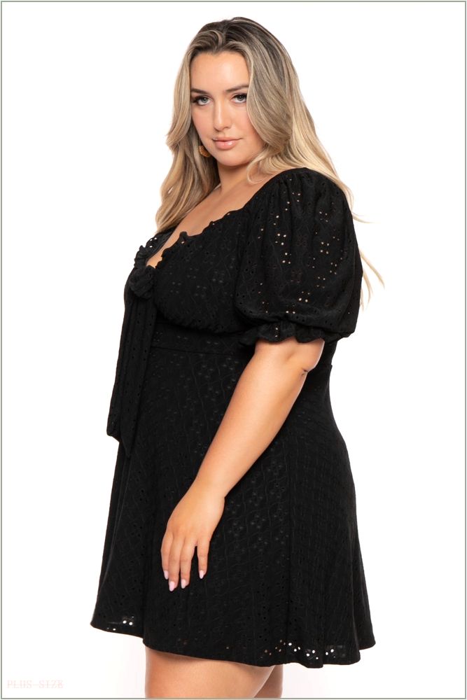  Plus Size Jenni Eyelet Flare Dress - Black H17-CS2462-BK-1X