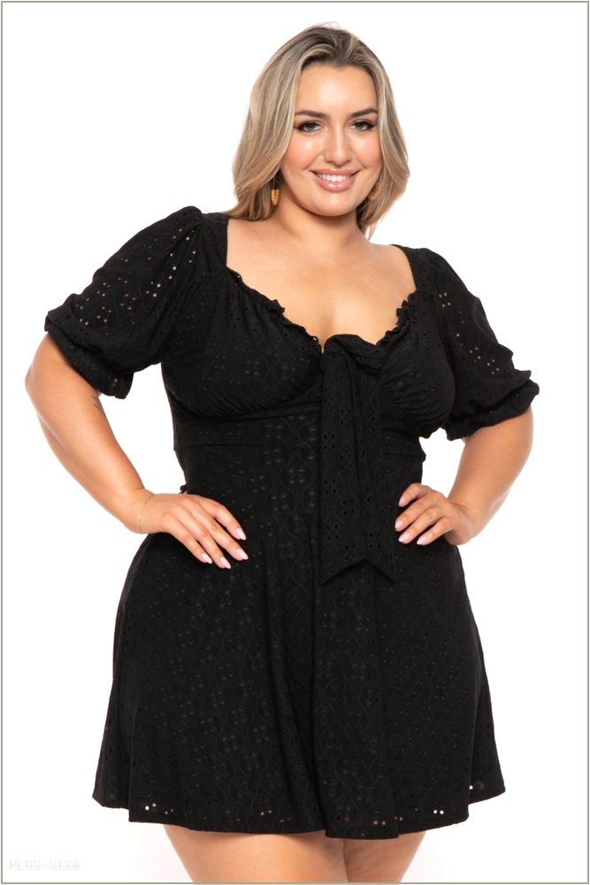  Plus Size Jenni Eyelet Flare Dress - Black H17-CS2462-BK-1X