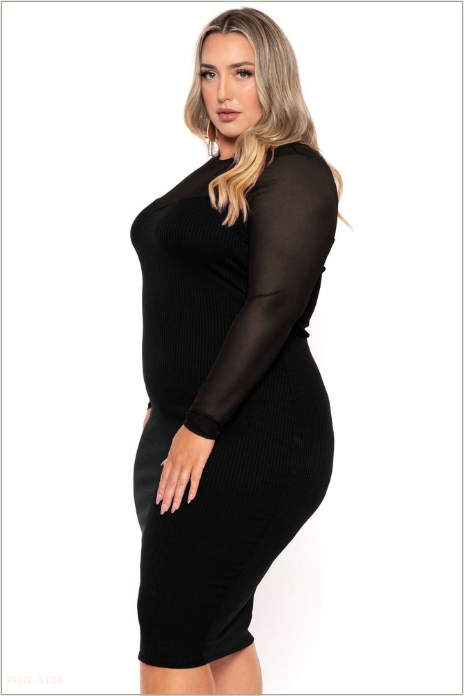  Plus Size Juliette Ribbed Midi Dress - Black NG3-CS2543-BK-1X