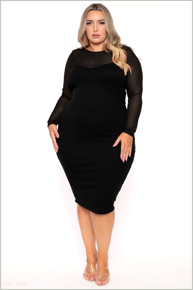  Plus Size Juliette Ribbed Midi Dress - Black NG3-CS2543-BK-1X