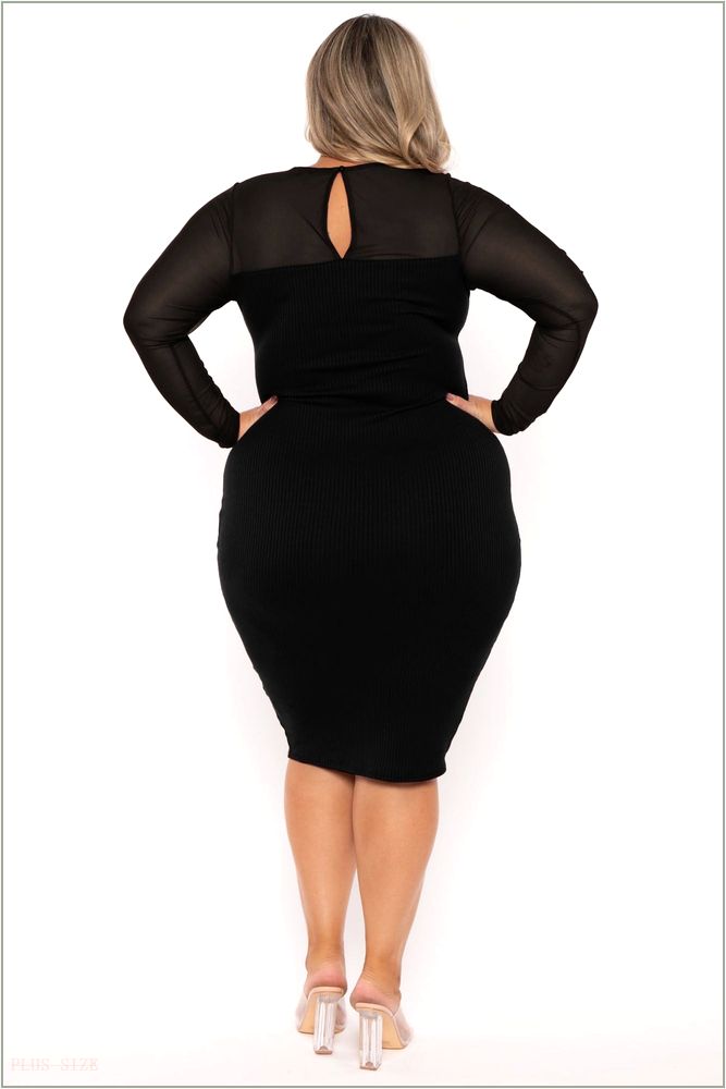  Plus Size Juliette Ribbed Midi Dress - Black NG3-CS2543-BK-1X