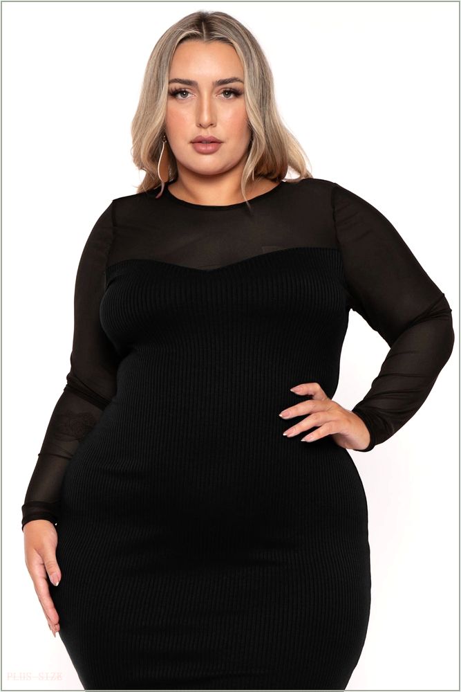  Plus Size Juliette Ribbed Midi Dress - Black NG3-CS2543-BK-1X