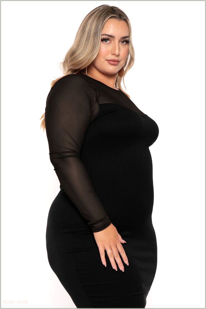  Plus Size Juliette Ribbed Midi Dress - Black NG3-CS2543-BK-1X