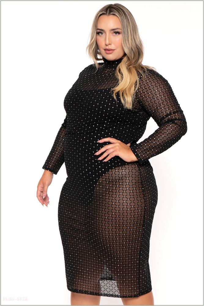  Plus Size Juliza Sheer Mesh Midi Dress - Black H16-GD81088-BK-1X