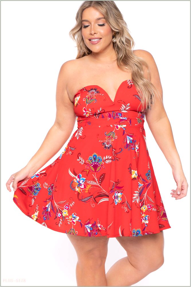  Plus Size Kaila Floral Dress- Red R21-CS2078-RD-3X