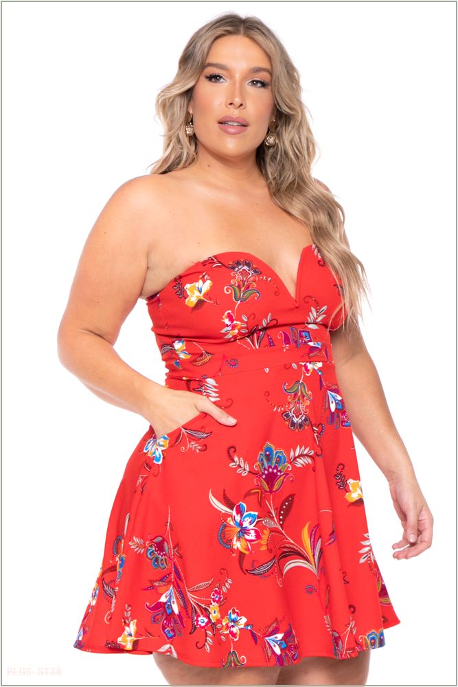  Plus Size Kaila Floral Dress- Red R21-CS2078-RD-3X