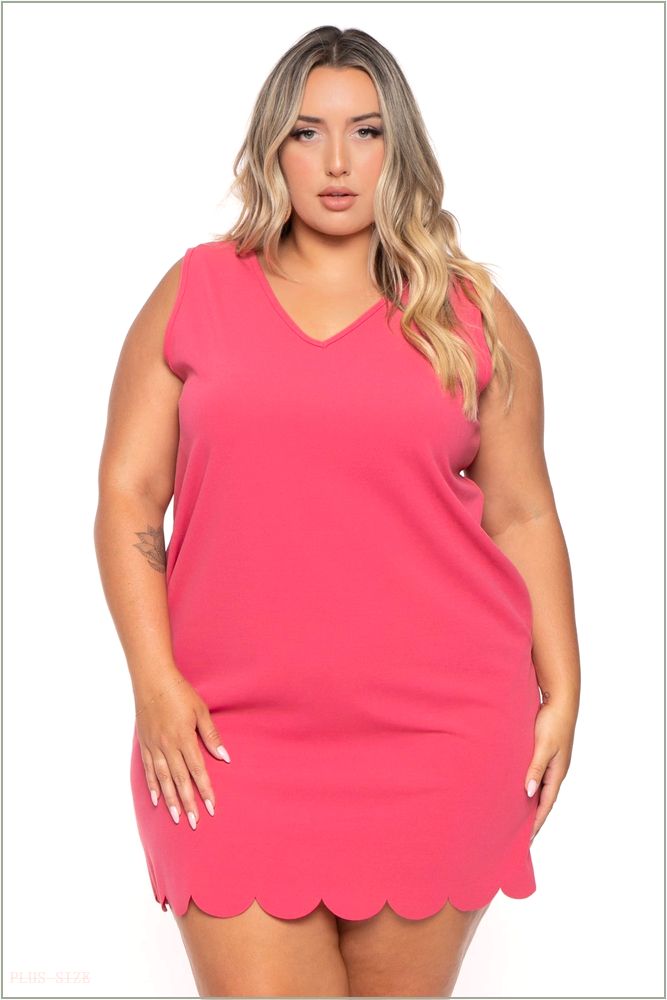  Plus Size Karcia Scallop Mini Dress -Pink H15-KRD4012P-PK-1X