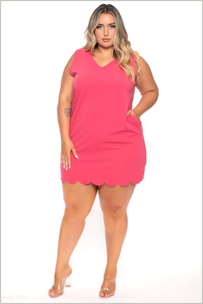  Plus Size Karcia Scallop Mini Dress -Pink H15-KRD4012P-PK-1X