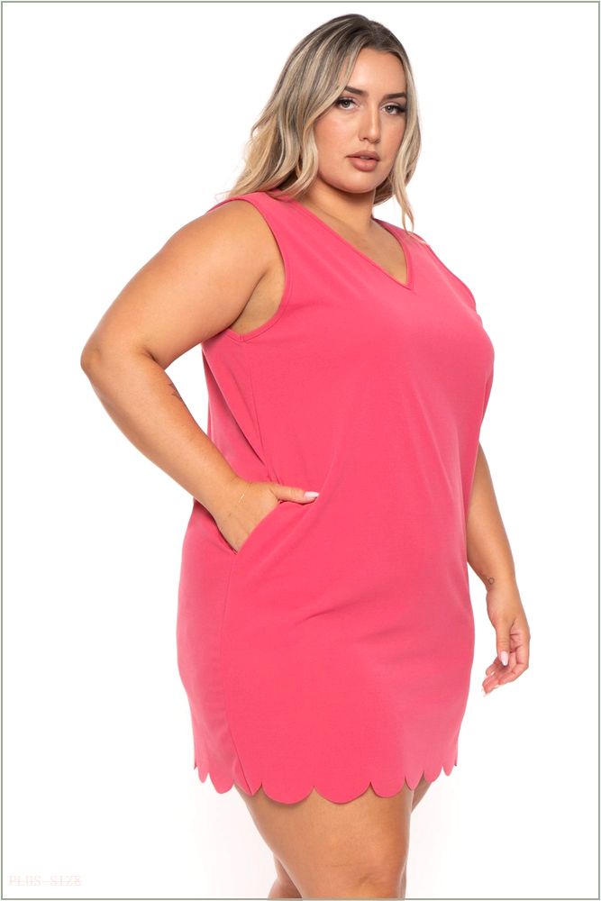  Plus Size Karcia Scallop Mini Dress -Pink H15-KRD4012P-PK-1X