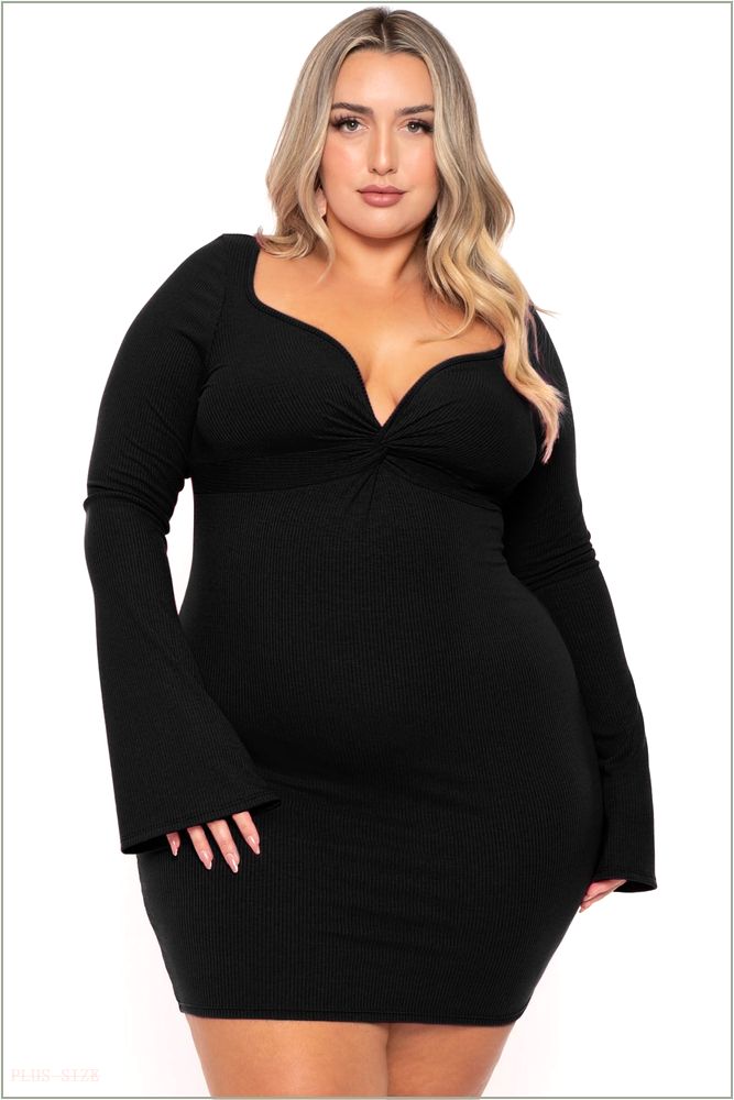  Plus Size Karem Front Twist Ribbed Dress - Black NG2-CS2550-BK-1X