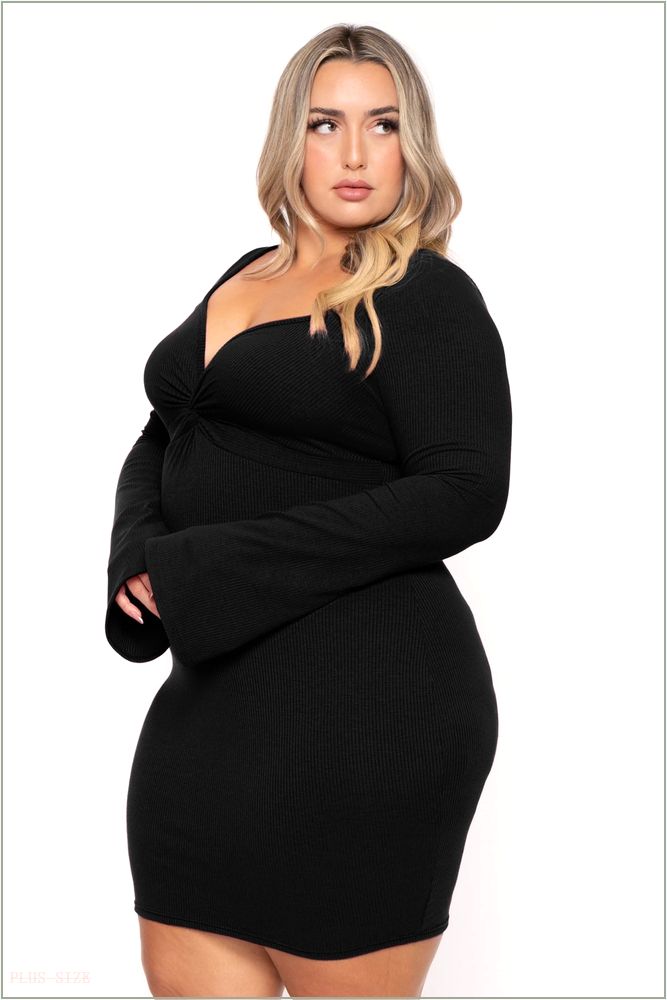  Plus Size Karem Front Twist Ribbed Dress - Black NG2-CS2550-BK-1X