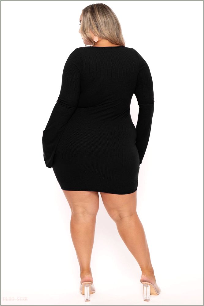  Plus Size Karem Front Twist Ribbed Dress - Black NG2-CS2550-BK-1X