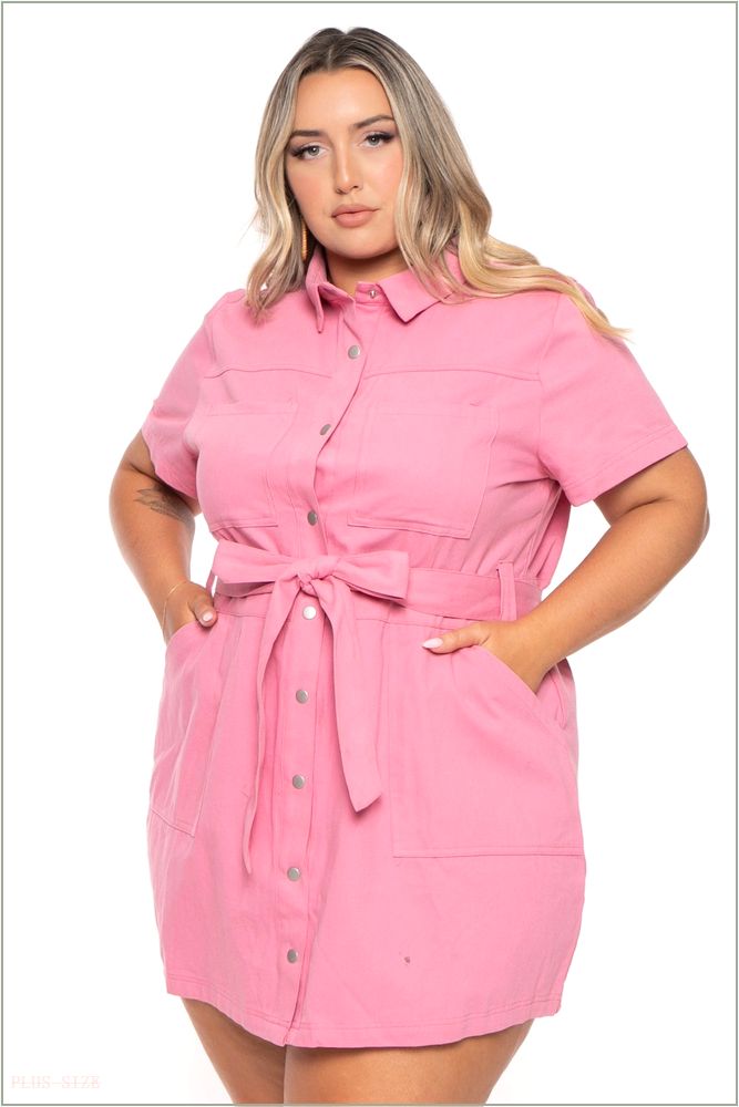  Plus Size Denim Keara Belted Mini Dress - Pink Z256-JBJ1023P-PK-3X