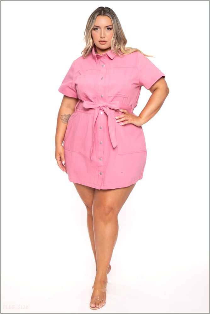  Plus Size Denim Keara Belted Mini Dress - Pink Z256-JBJ1023P-PK-3X