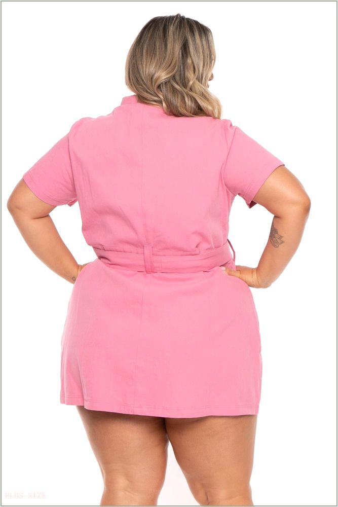  Plus Size Denim Keara Belted Mini Dress - Pink Z256-JBJ1023P-PK-3X