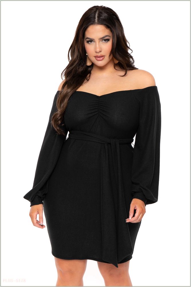  Plus Size Kiera Sweetheart Sweater Dress- Black B4-CS2250-BK-2X