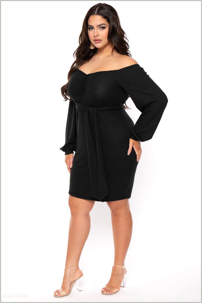  Plus Size Kiera Sweetheart Sweater Dress- Black B4-CS2250-BK-2X