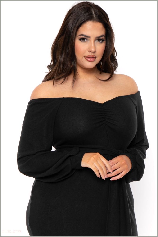  Plus Size Kiera Sweetheart Sweater Dress- Black B4-CS2250-BK-2X