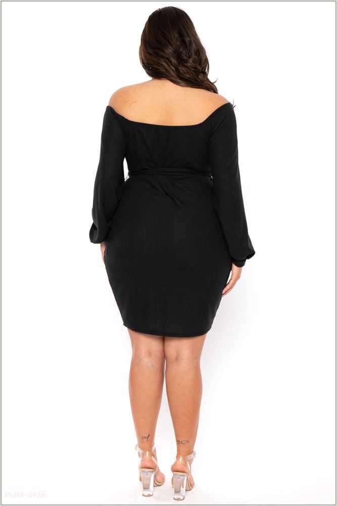  Plus Size Kiera Sweetheart Sweater Dress- Black B4-CS2250-BK-2X