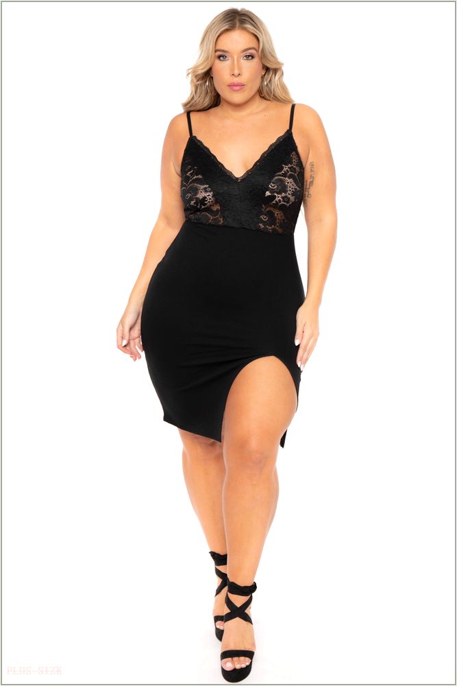  Plus Size Lace Top Cami Dress - Black X5-CS1109-BK-3X