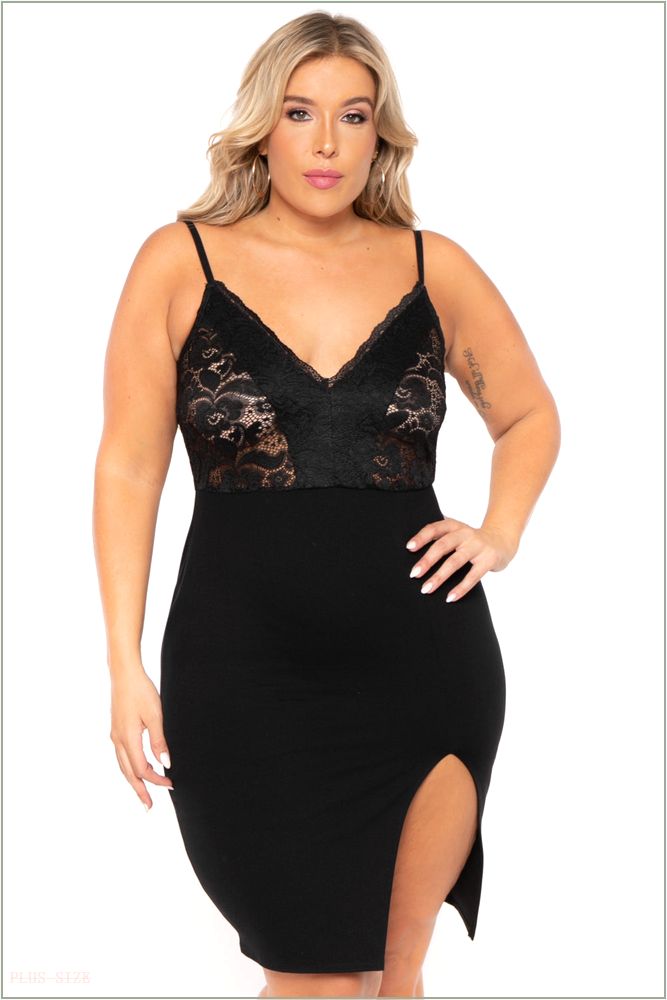  Plus Size Lace Top Cami Dress - Black X5-CS1109-BK-3X